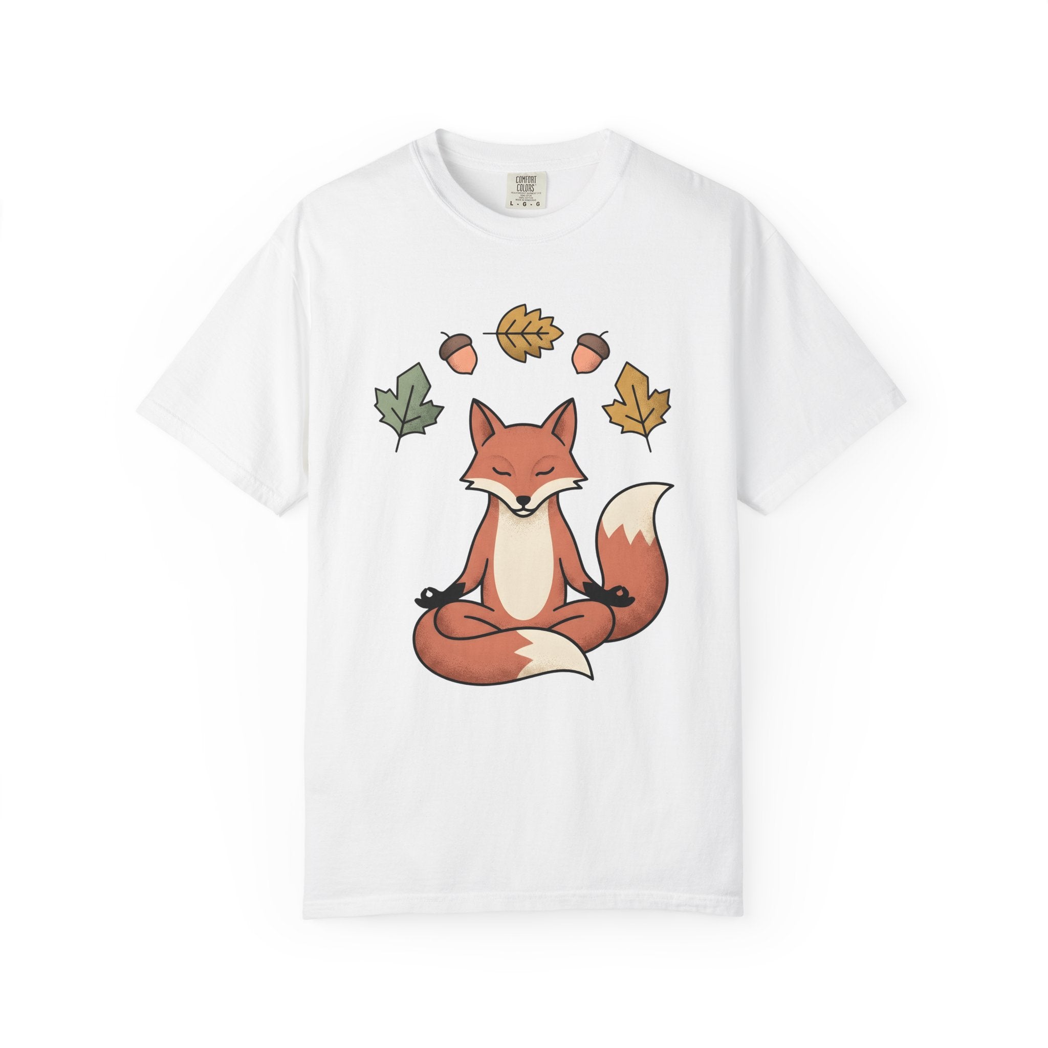 Calm Fox Shirt Yoga Enthusiast Pets Gift Women Cartoon Tee Fox T-Shirt Yogi Fan Comic Tshirt Animal Graphic Line Art Orange Leaves Tshirt