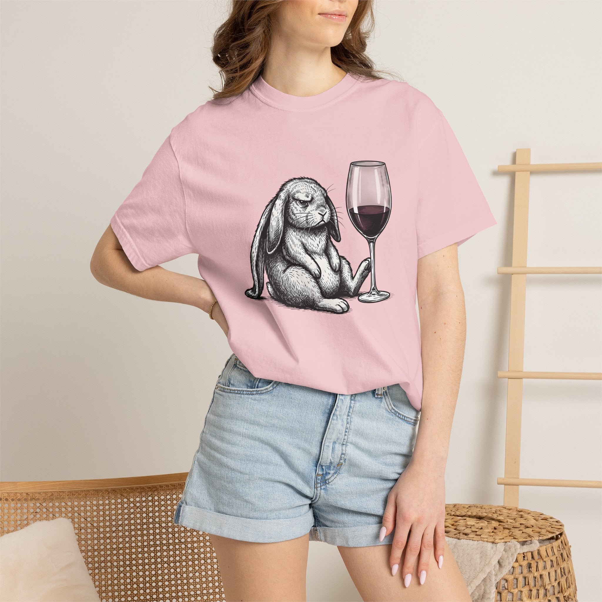 Hare Wine Shirt Funny Critter Gift Women Illustration Tee Wine T-Shirt Humor Fan Vintage Tshirt Animal Graphic Hand Drawn Glassware Tshirt
