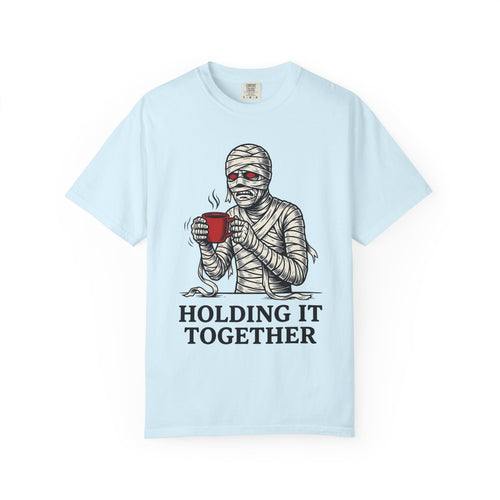Bandaged Coffee Cup Shirt Halloween Caffeine Gift Women Cartoon Tee Mug T-Shirt Spooky Fan Coffee Cup Tshirt Caffeine Graphic Sketch Crimson