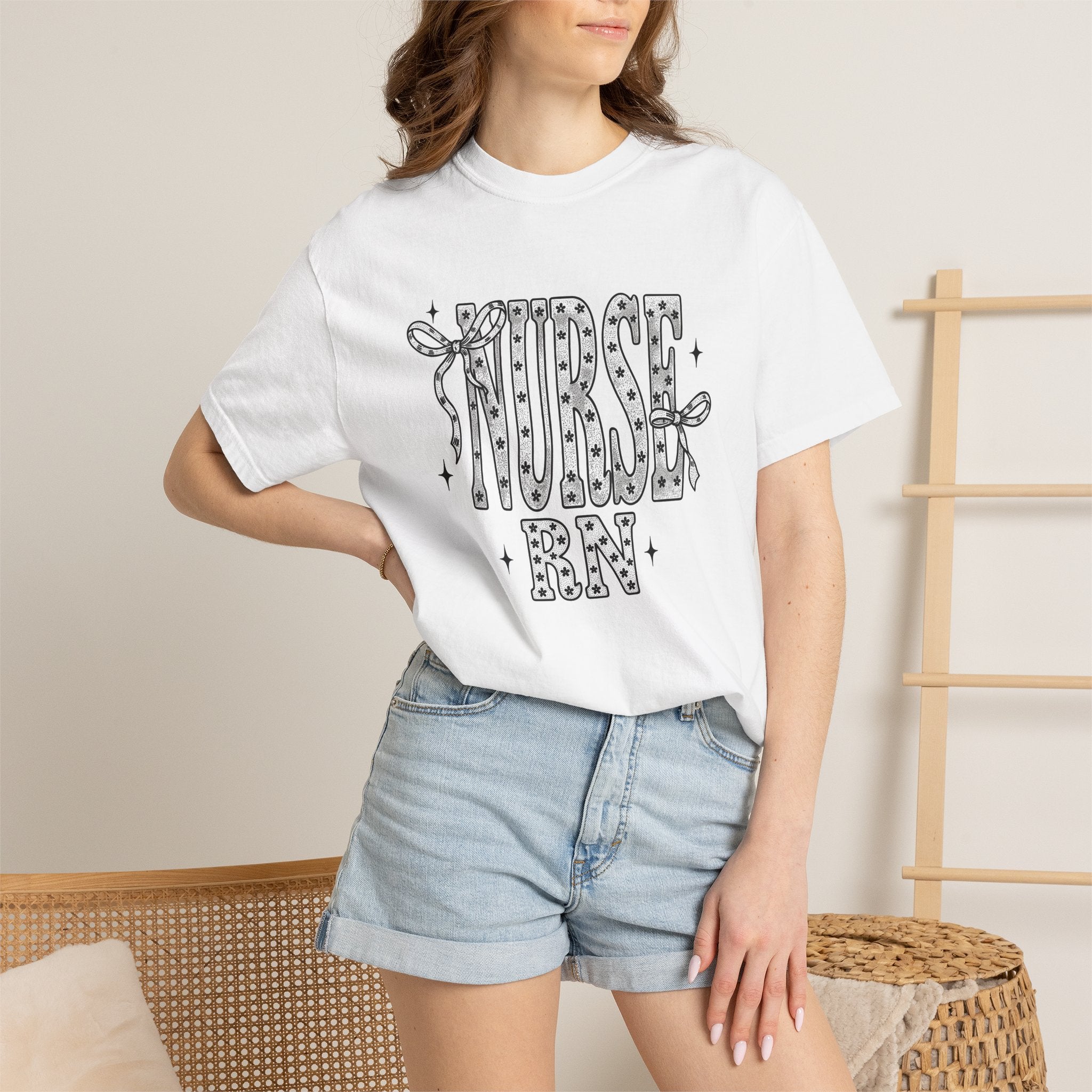 Nursing Art Shirt Nurse Clinic Gift Women Cartoon Tee Nursing T-Shirt Healthcare Enthusiast Comic Tshirt Medical Graphic Doodle Hair Bow