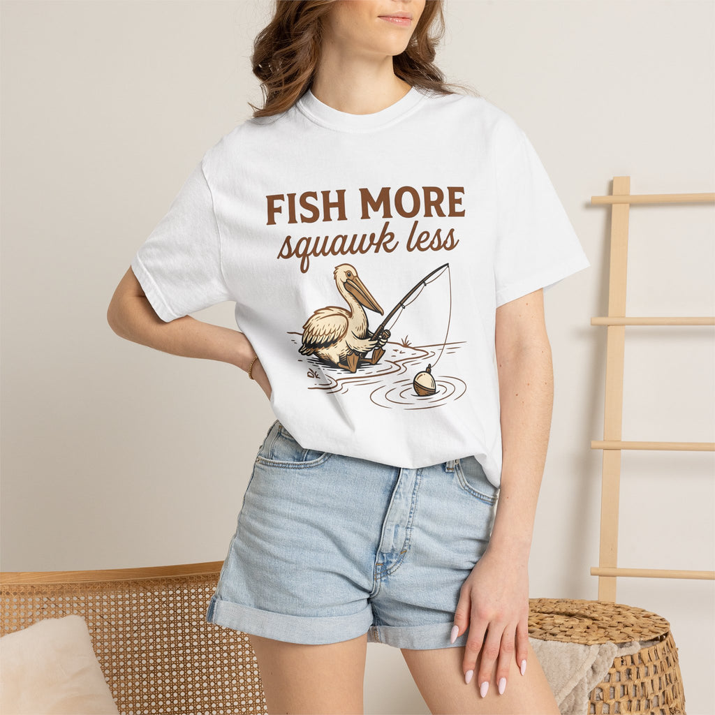 Pelican Fishing Shirt Fishing Outdoors Gift Women Cartoon Tee Fishing T-Shirt Angler Fan Tooned Tshirt Nature Graphic Vintage Fishing Rod