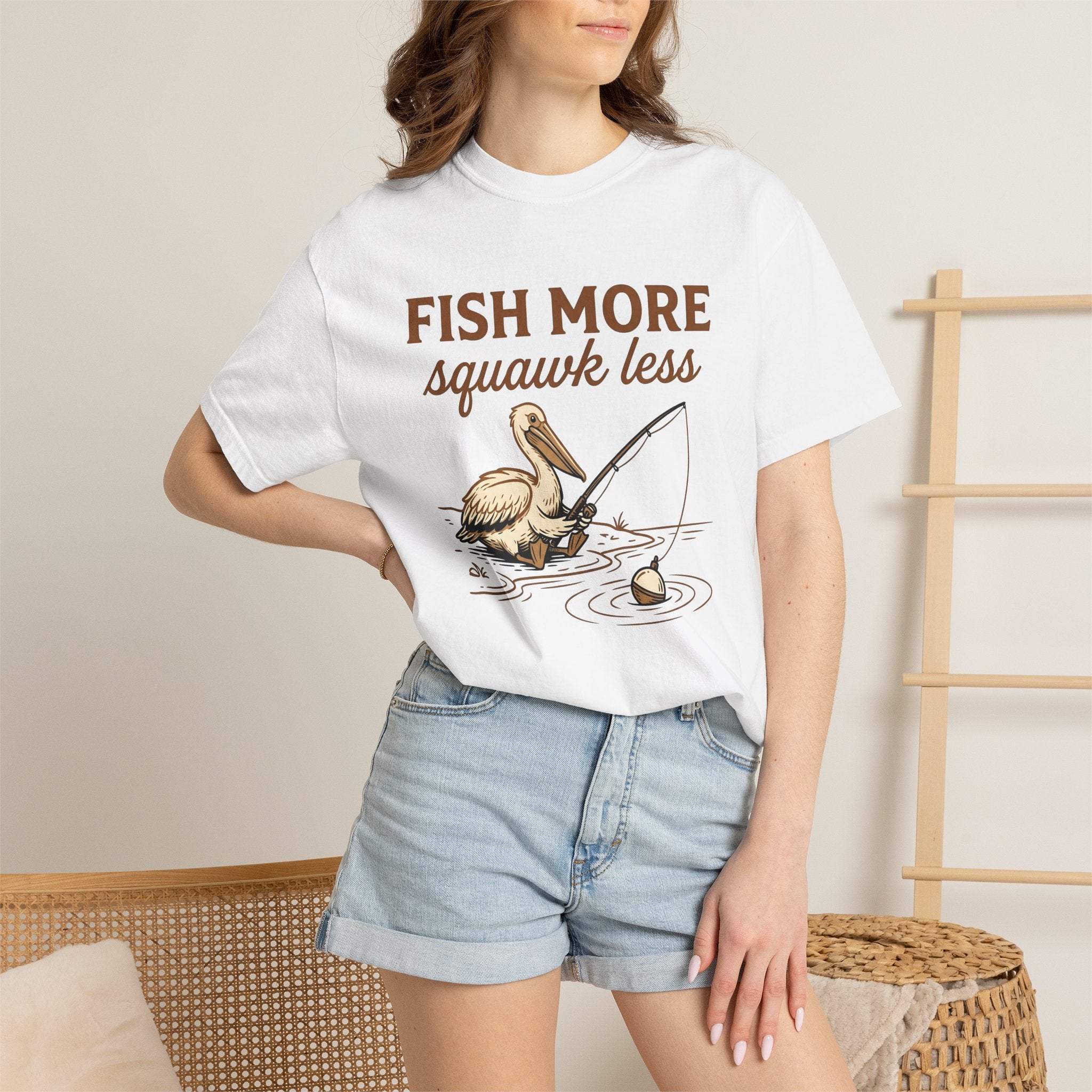 Pelican Fishing Shirt Fishing Outdoors Gift Women Cartoon Tee Fishing T-Shirt Angler Fan Tooned Tshirt Nature Graphic Vintage Fishing Rod