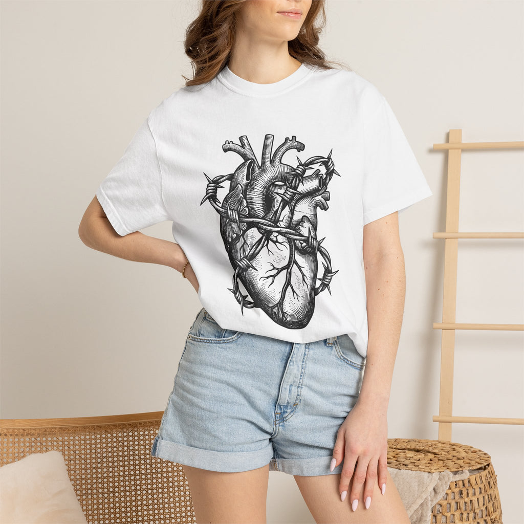 Human Heart Shirt Anatomical Heart Dark Gift Women Ink Tee Heart T-Shirt Cardiac Enthusiast Tattoo Tshirt Gothic Graphic Retro Wire Tshirt