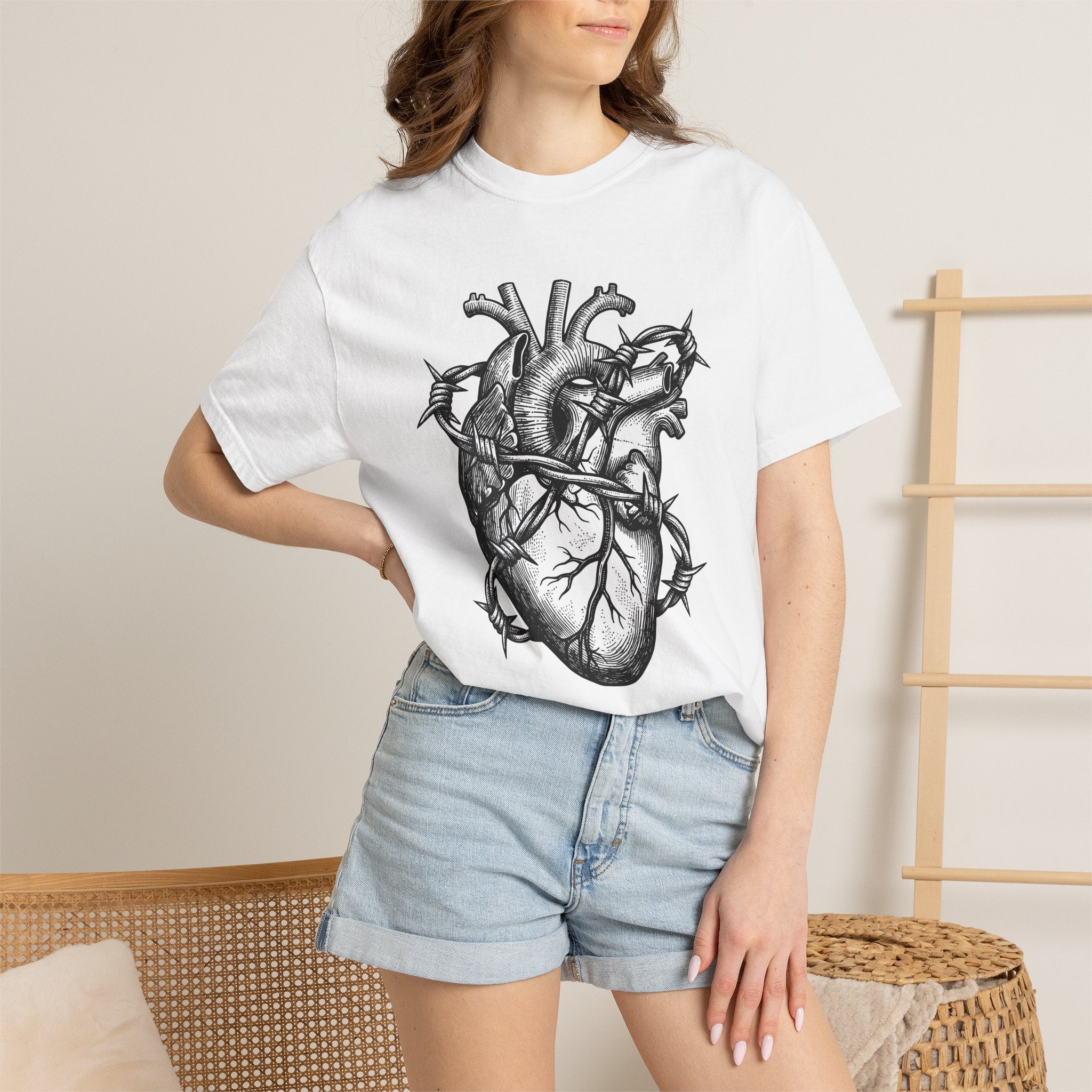 Human Heart Shirt Anatomical Heart Dark Gift Women Ink Tee Heart T-Shirt Cardiac Enthusiast Tattoo Tshirt Gothic Graphic Retro Wire Tshirt