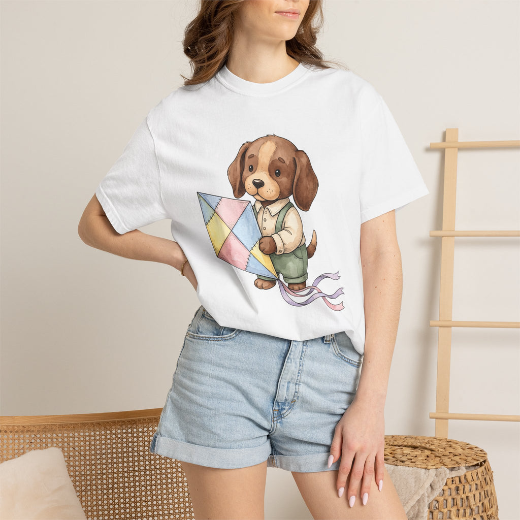 Puppy Kite Shirt Easter Animal Gift Women Cute Tee Dog Kite T-Shirt Spring Fan Kawaii Tshirt Creature Graphic Watercolor Pastel Kite Tshirt