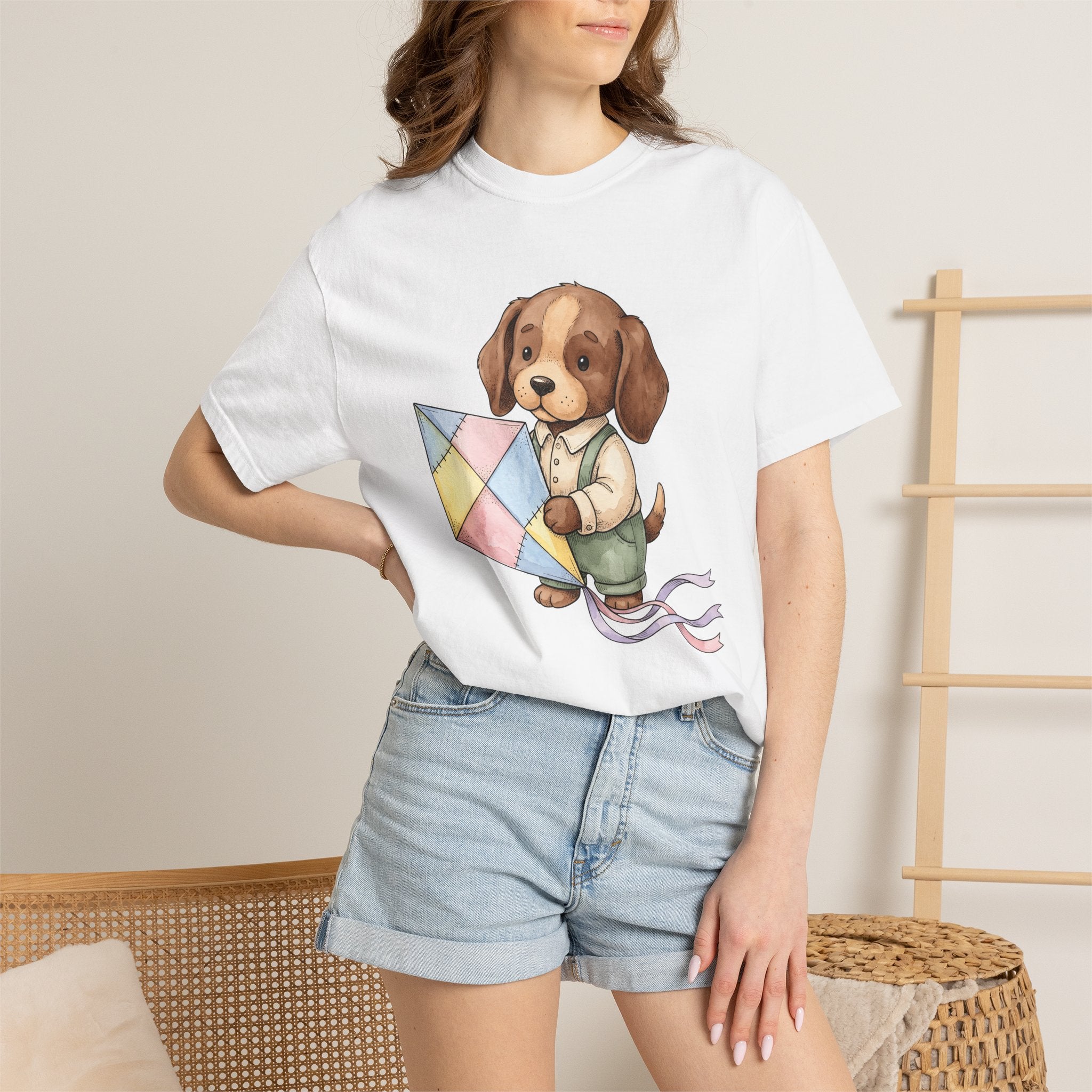 Puppy Kite Shirt Easter Animal Gift Women Cute Tee Dog Kite T-Shirt Spring Fan Kawaii Tshirt Creature Graphic Watercolor Pastel Kite Tshirt