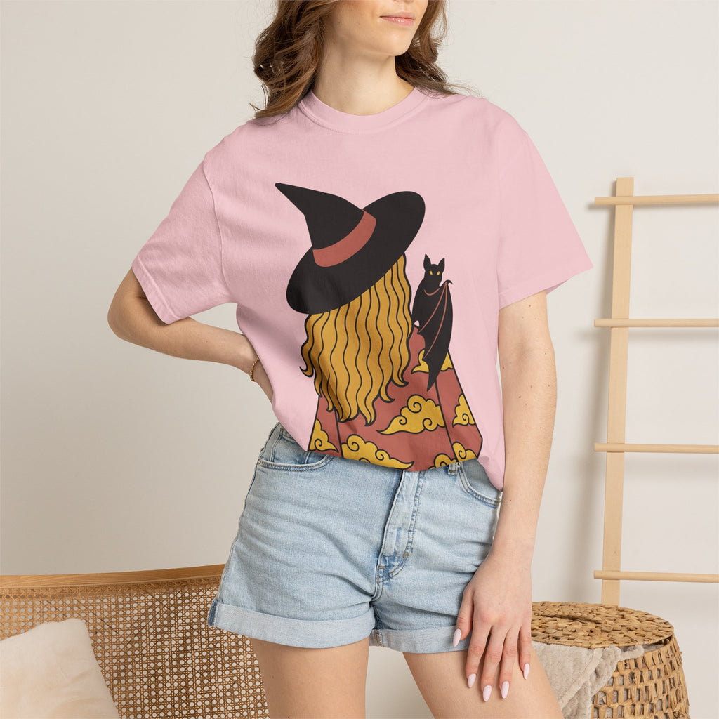 Witch Bat Shirt Halloween Spell Gift Women Animated Tee Vampire Bat T-Shirt Horror Fan Cartoon Tshirt Magic Graphic Basic Clouds Tshirt