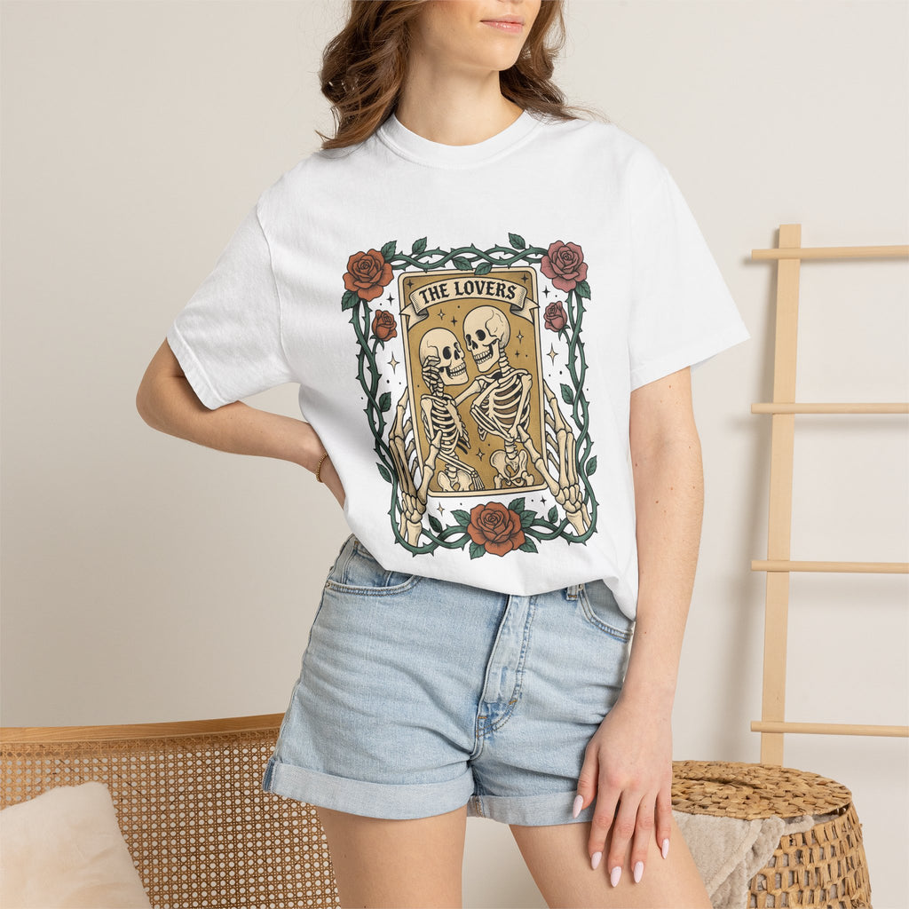 Skeleton Couple Shirt St Valentines Day Gothic Gift Women Tattoo Tee T-Shirt Romance Fan Ink Tshirt Dark Graphic Vintage Roses Tshirt