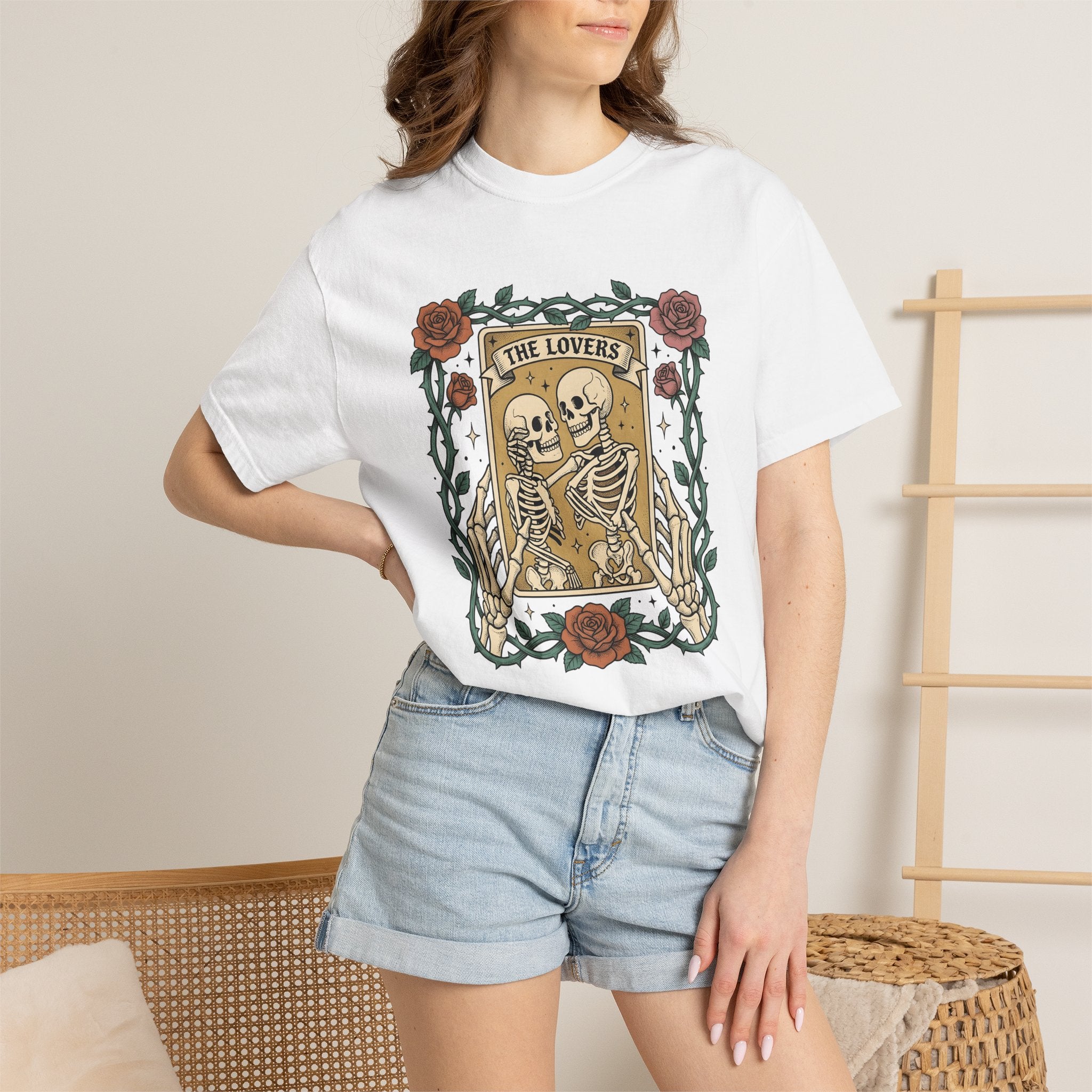 Skeleton Couple Shirt St Valentines Day Gothic Gift Women Tattoo Tee T-Shirt Romance Fan Ink Tshirt Dark Graphic Vintage Roses Tshirt