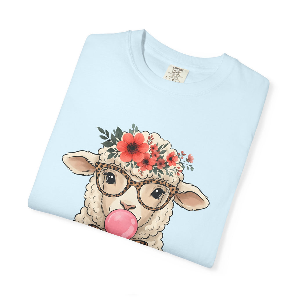 Sheep Illustration Shirt Easter Wildlife Gift Women Rustic Tee Lamb T-Shirt Easter Fan Ewe Tshirt Wildlife Graphic Sketch Flower Wreath