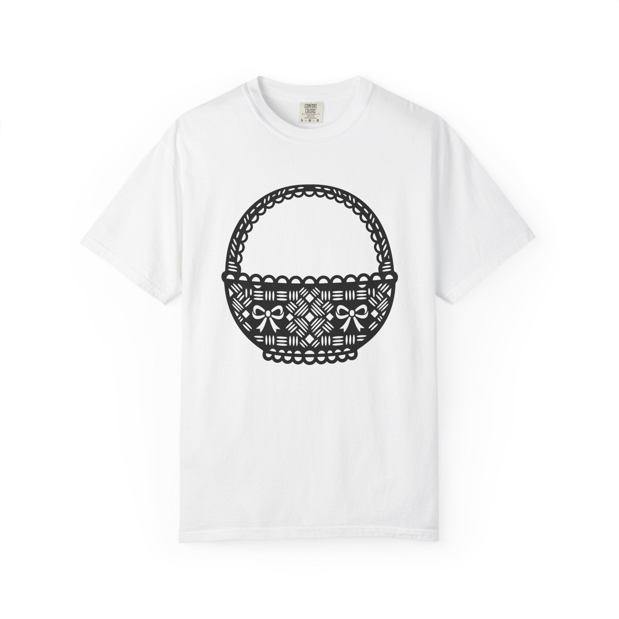 Wicker Basket Shirt Easter Celebration Gift Women Outline Tee Basket T-Shirt Easter Fan Wickerwork Graphic Modern Ribbon Tshirt