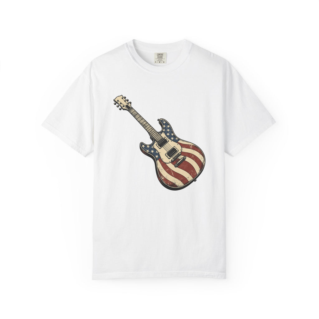 Electric Guitar Shirt America Instruments Gift Women Hand Drawn Tee Guitar T-Shirt Usa Fan Illustrated Tshirt Musical Instrument Graphic