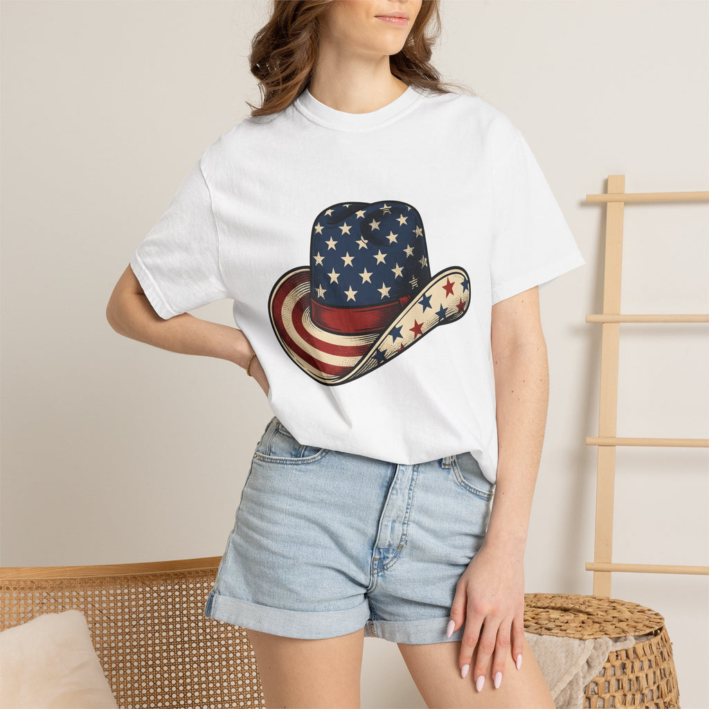 Cowboy Hat Shirt 4th Of July Patriotic Gift Women Vintage Tee Cowboy T-Shirt Independence Fan Western Tshirt American Graphic Retro Stars
