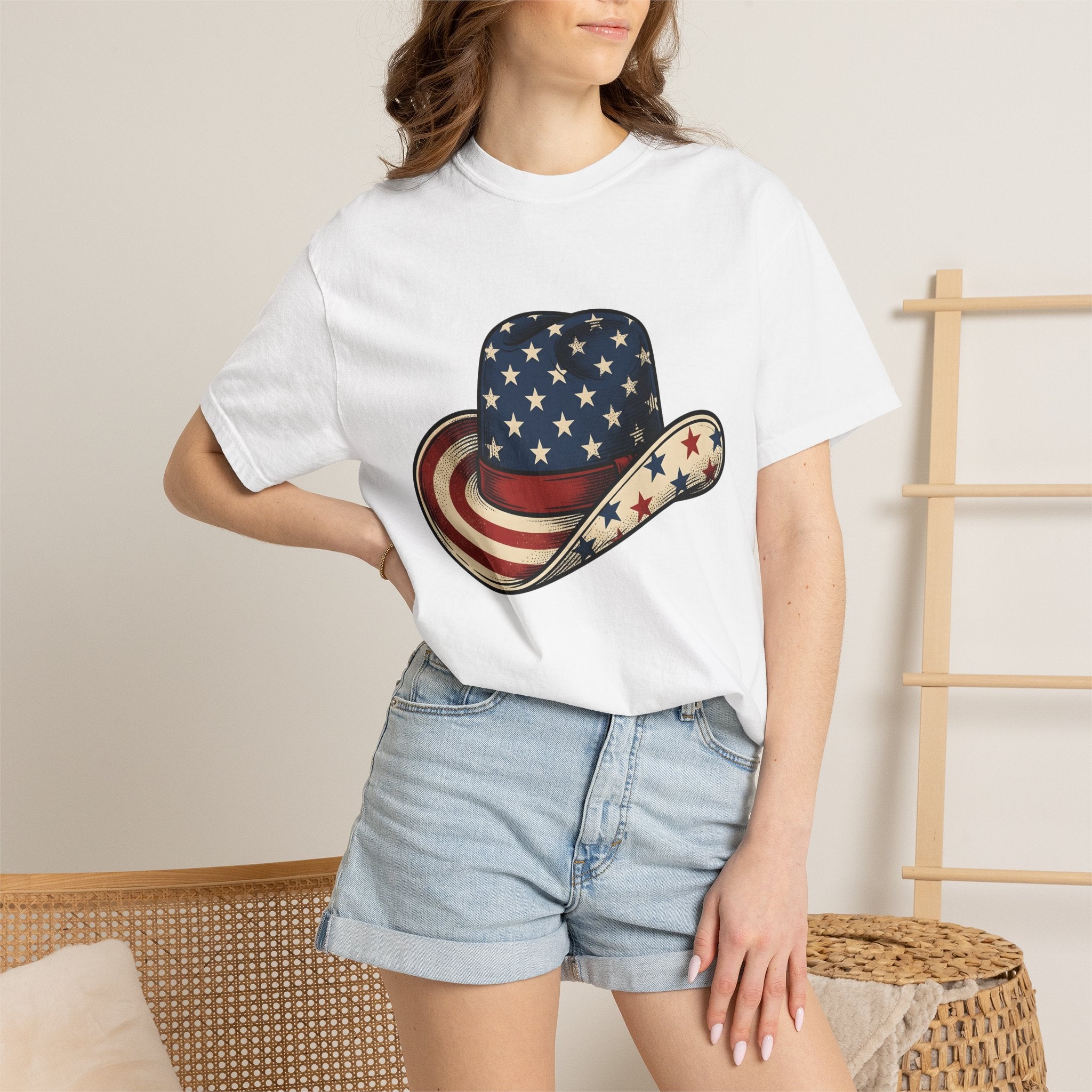 Cowboy Hat Shirt 4th Of July Patriotic Gift Women Vintage Tee Cowboy T-Shirt Independence Fan Western Tshirt American Graphic Retro Stars