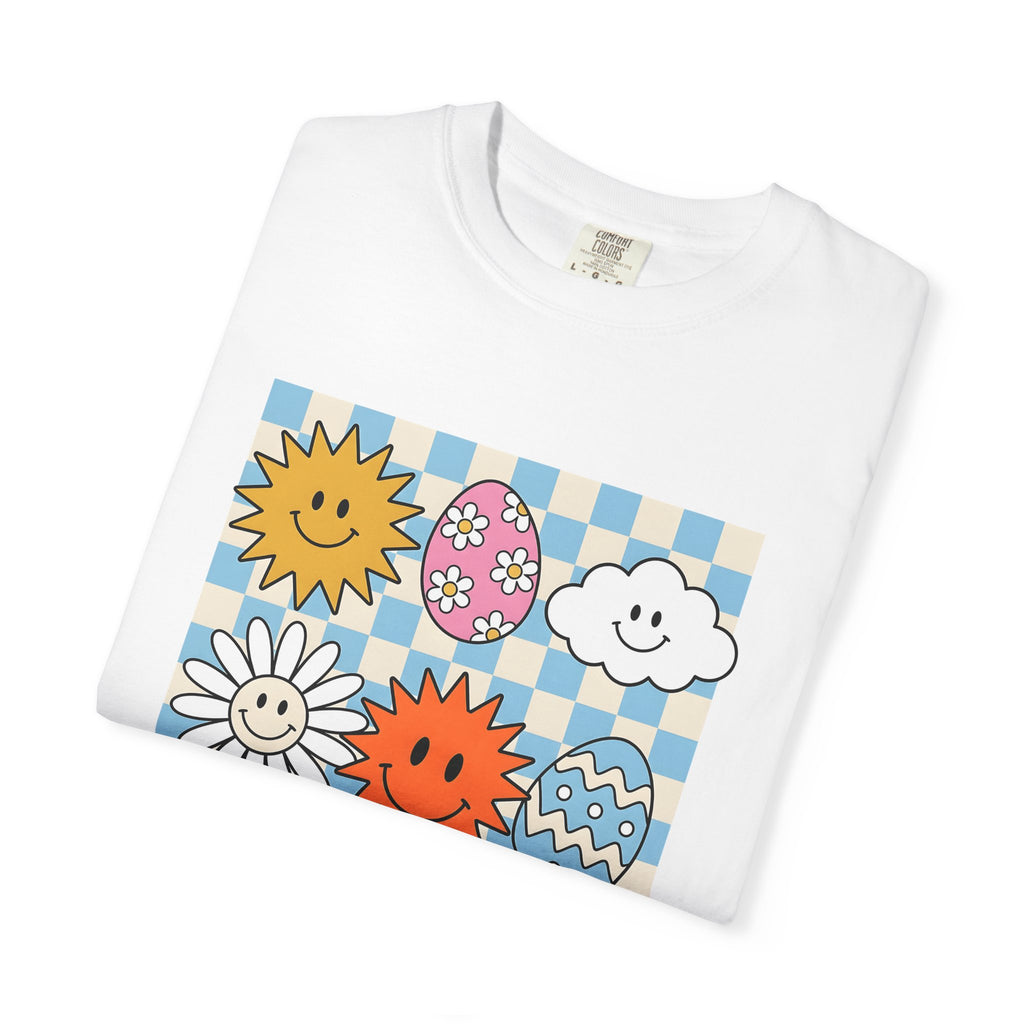 Smiley Faces Shirt Easter Spring Gift Women Cartoon Tee Emoticon T-Shirt Easter Fan Comic Tshirt Spring Design Retro Easter Eggs Tshirt