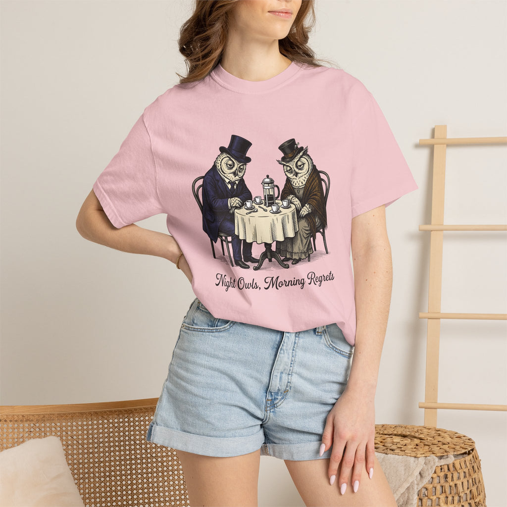 Owl Tea Gathering Shirt Coffee Wildlife Gift Women Retro Tee Owl Party T-Shirt Coffee Fan Animal Graphic Tshirt Sketch Teapot Tshirt