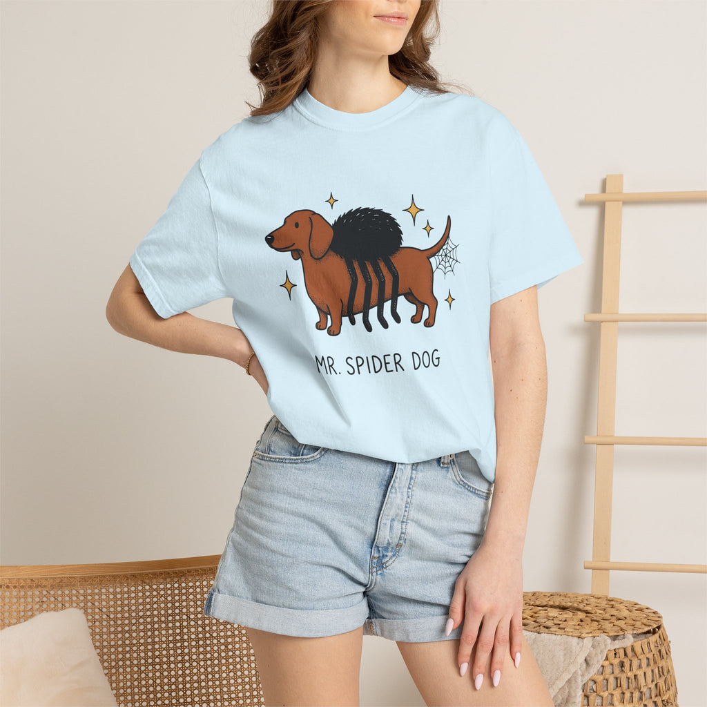 Dachshund Spider Costume Shirt Halloween Dog Gift Women Cartoon Tee Wiener Dog T-Shirt Horror Fan Comic Tshirt Dog Graphic Retro Spider Web