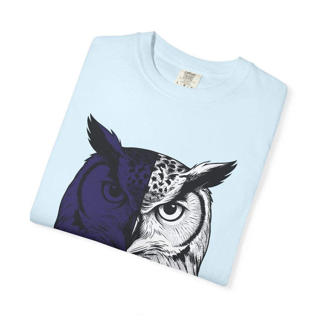 Owl Portrait Shirt Animals Environment Gift Women Minimalist Tee Owl T-Shirt Wildlife Fan Simple Tshirt Eco Graphic Hand Drawn Dark Sky