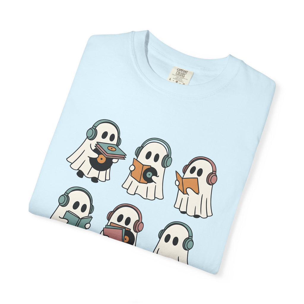 Ghost Music Shirt Halloween Music Gift Women Cartoon Tee Spirit T-Shirt Horror Fan Comic Tshirt Melody Graphic Retro Headphones Tshirt
