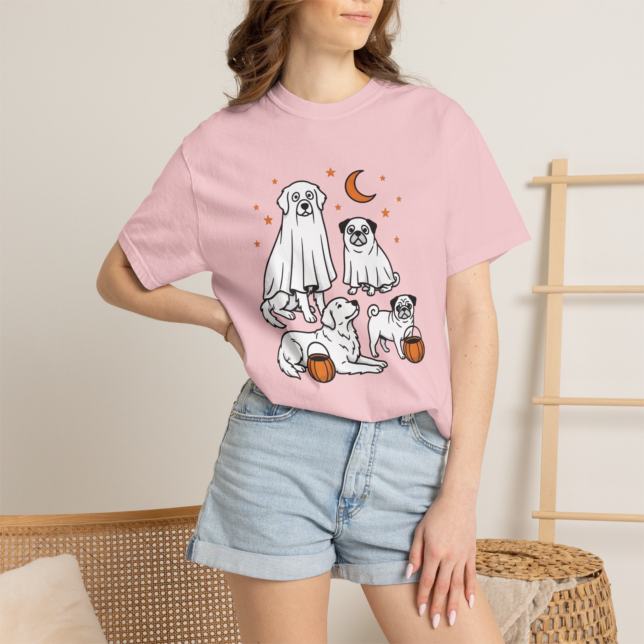 Canine Specter Art Shirt Halloween Puppy Gift Women Caricature Tee Dog Spirit T-Shirt Horror Fan Ghost Tshirt Puppy Graphic Line Art Squash