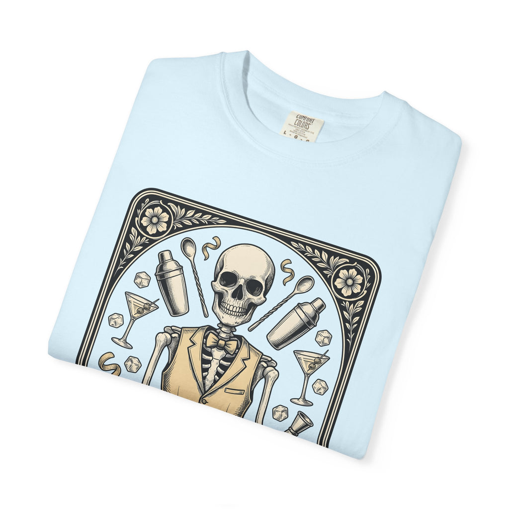 Skeleton Bartender Shirt Bartender Dark Gift Women Hand Drawn Tee Skull T-Shirt Mixologist Fan Bone Tshirt Gothic Graphic Cartoon Cocktail