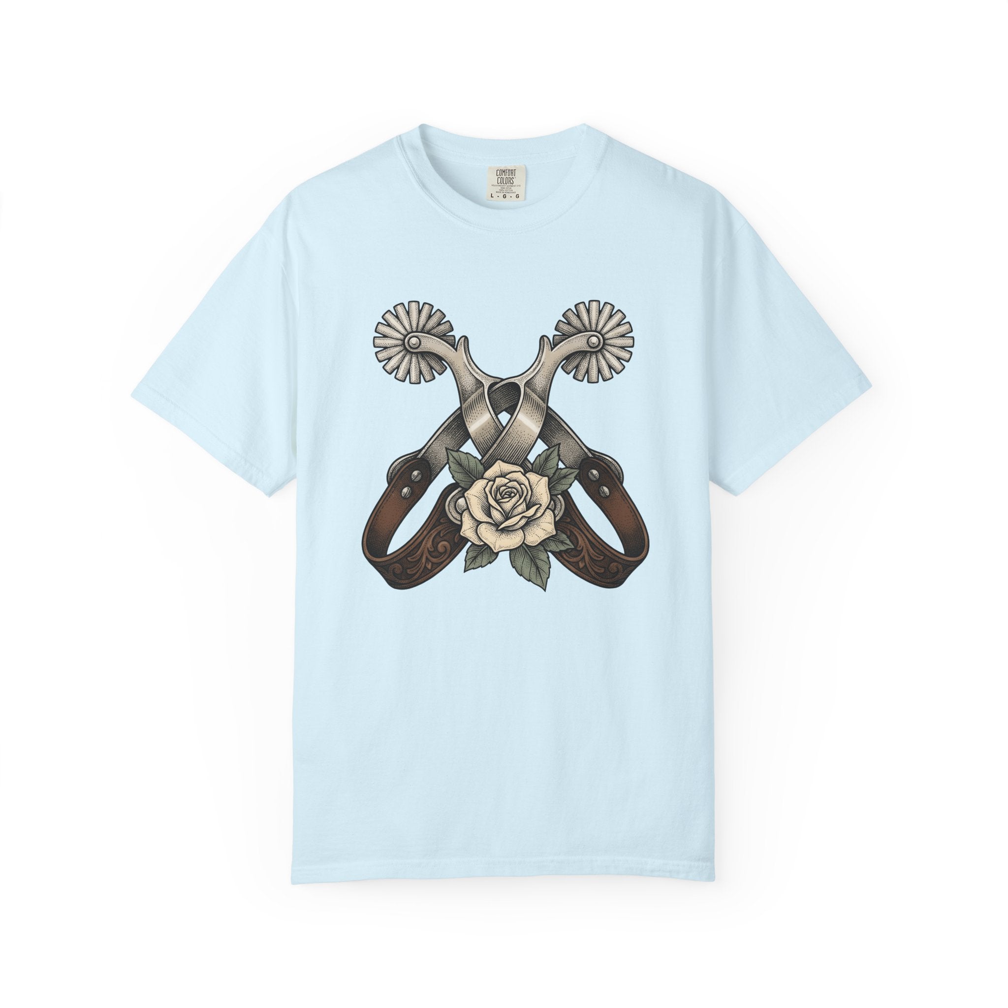 Crossed Spurs Shirt Cowgirl Country Gift Women Neo Traditional Tee Spurs T-Shirt Cowboy Fan Rodeo Tshirt Country Graphic Hand Drawn Rose