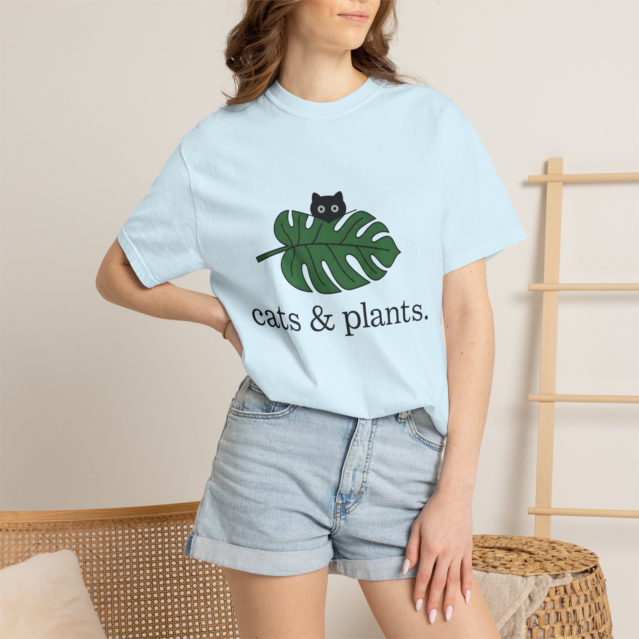Black Feline Foliage Shirt Cat Greenery Gift Women Plain Tee Cat T-Shirt Cat Fan Black Cat Tshirt Foliage Graphic Stylish Big Leaf Tshirt