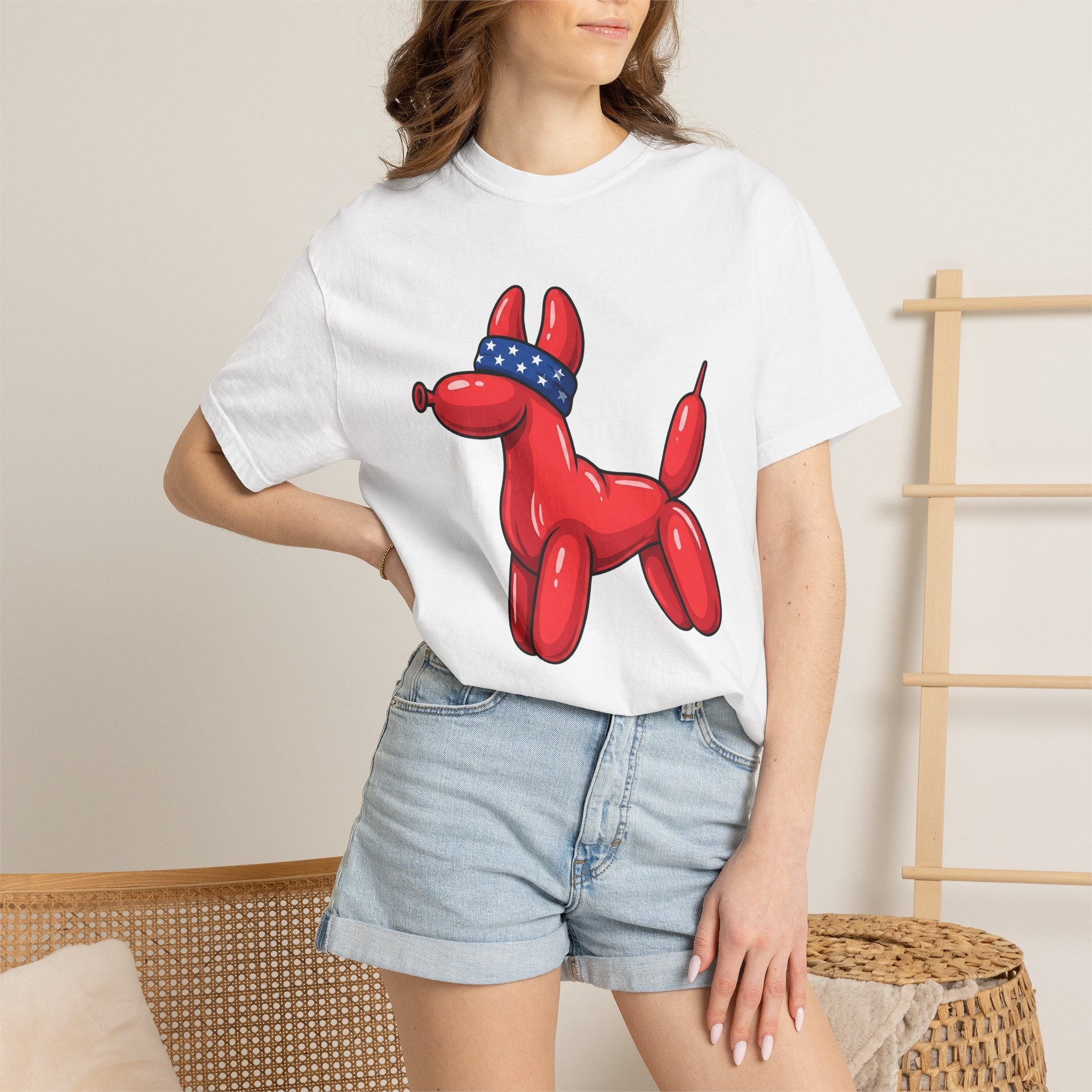 Balloon Pet Shirt Dog Patriotic Gift Women Graphic Tee Balloon Animal T-Shirt Dog Fan Retro Tshirt Star Graphic Mid Century Neckerchief