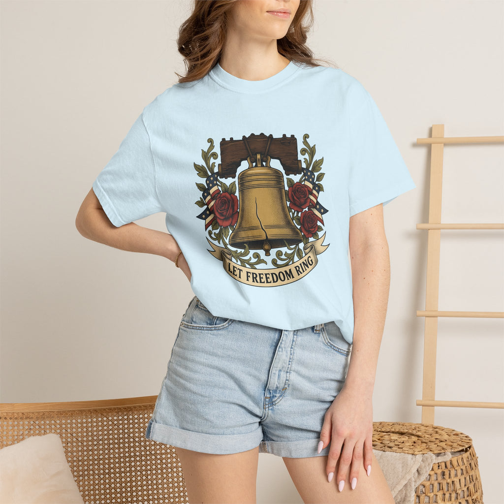 Freedom Chime Shirt America Flag Gift Women Heritage Tee Bell T-Shirt Patriot Fan Traditional Tshirt Banner Graphic Vintage Red Buds Tshirt