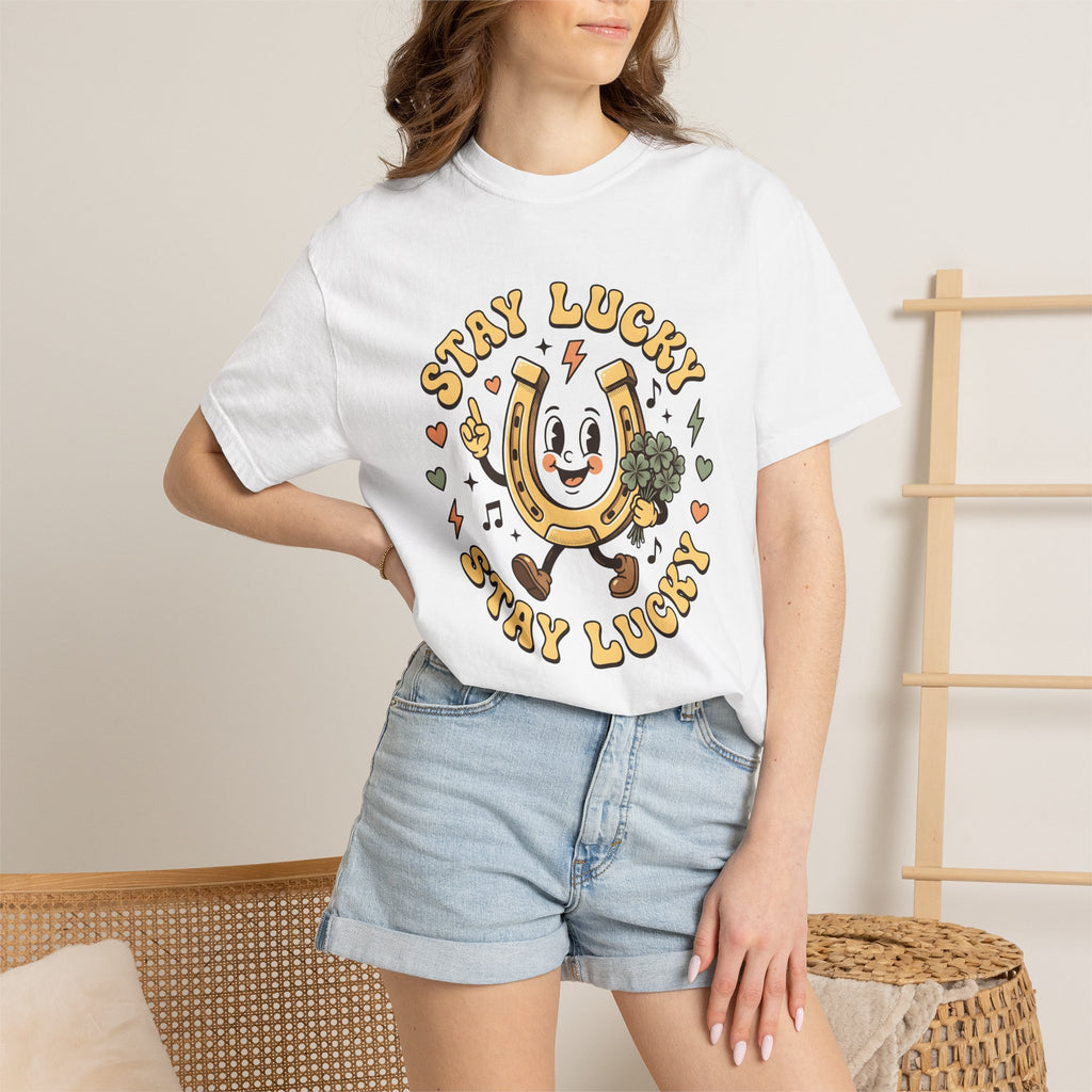 Horseshoe Shirt St. Patrick's Day Luck Gift Women Cartoon Tee Horseshoe T-Shirt Irish Fan Comic Tshirt Fortune Graphic Retro Shamrock Tshirt