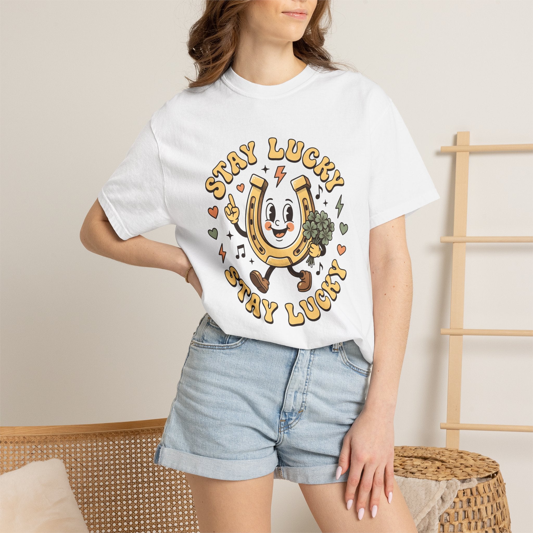 Horseshoe Shirt St. Patrick's Day Luck Gift Women Cartoon Tee Horseshoe T-Shirt Irish Fan Comic Tshirt Fortune Graphic Retro Shamrock Tshirt