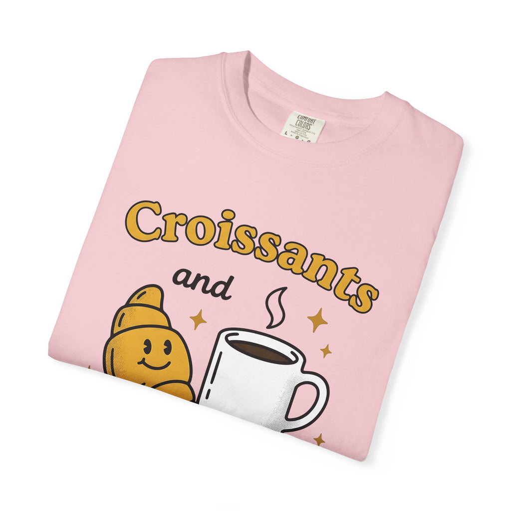 Croissant Espresso Cup Shirt Coffee Morning Meal Gift Women Hand Drawn Tee Coffee Mug T-Shirt Coffee Fan Java Graphic Tshirt Breakfast