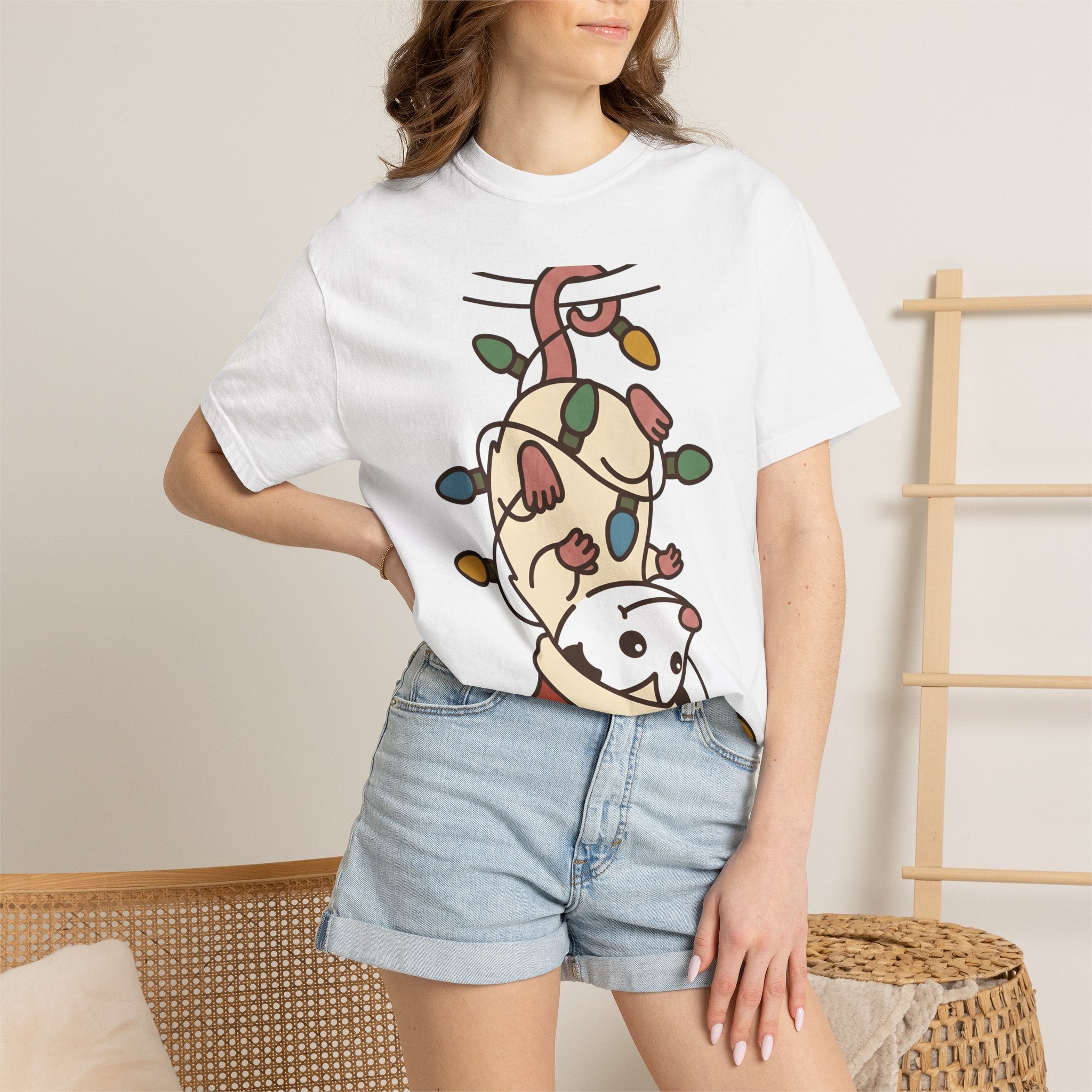 Opossum Santa Hat Shirt Christmas Pet Gift Women Comic Tee Possum T-Shirt Xmas Fan Cartoon Tshirt Animal Graphic Chibi Holiday Lights Tshirt