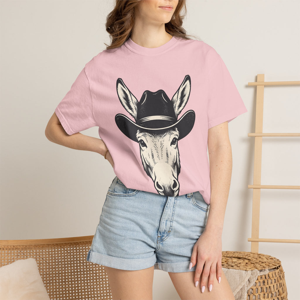Donkey Cowboy Hat Shirt Cowgirl Western Gift Women Hand Drawn Tee Burro T-Shirt Rodeo Fan Cowboy Graphic Tshirt Vintage Western Hat Tshirt