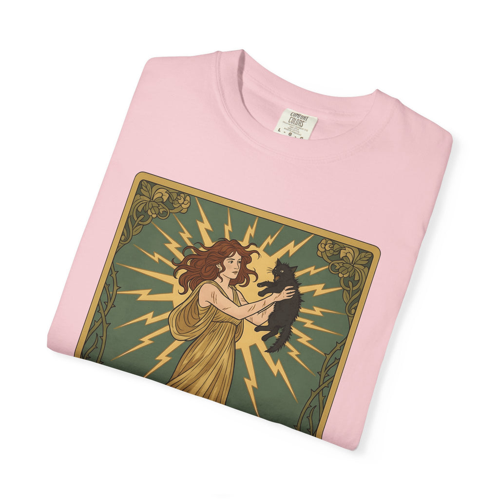 Girl Holding Kitty Shirt Cat Oracle Gift Women Decorative Tee Woman T-Shirt Cat Lady Feline Artistic Tshirt Divination Graphic Retro Thunder