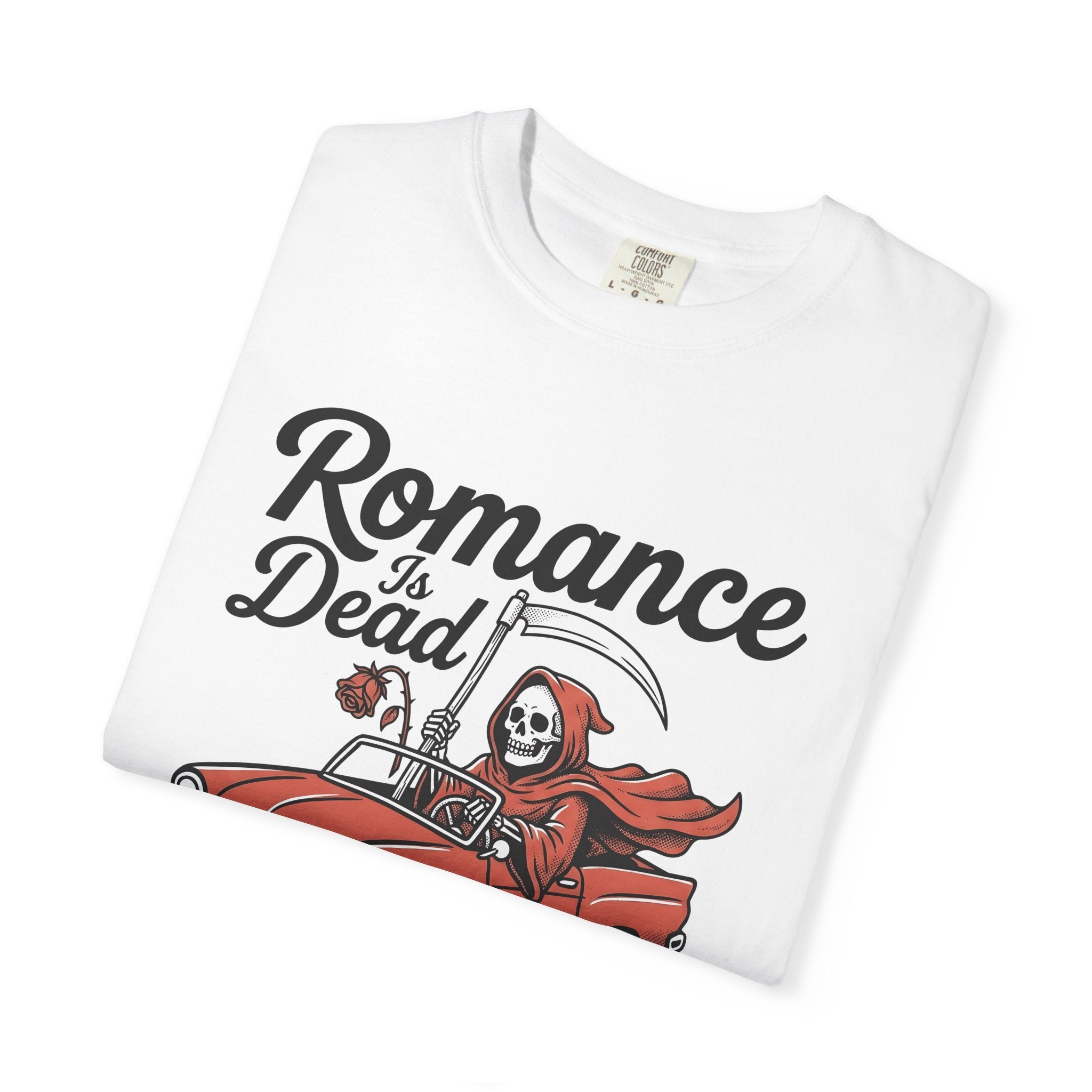 Grim Reaper Car Shirt St. Valentine's Day Dark Humor Gift Women Bold Graphic Tee Reaper T-Shirt Valentine Fan Graphic Design Humor Graphic