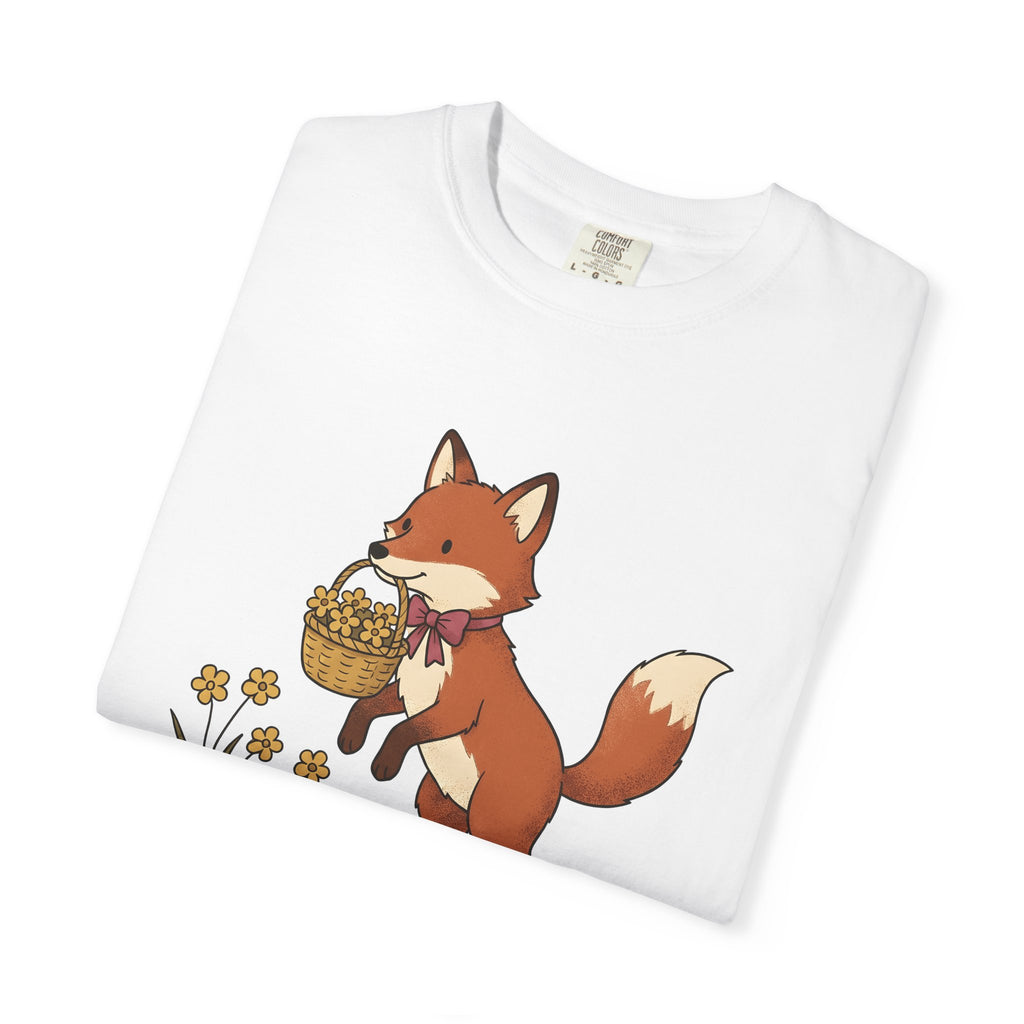 Fox Basket Shirt Easter Animal Gift Women Cute Tee Wickerwork T-Shirt Easter Fan Kawaii Tshirt Wildlife Graphic Hand Drawn Flowers Tshirt