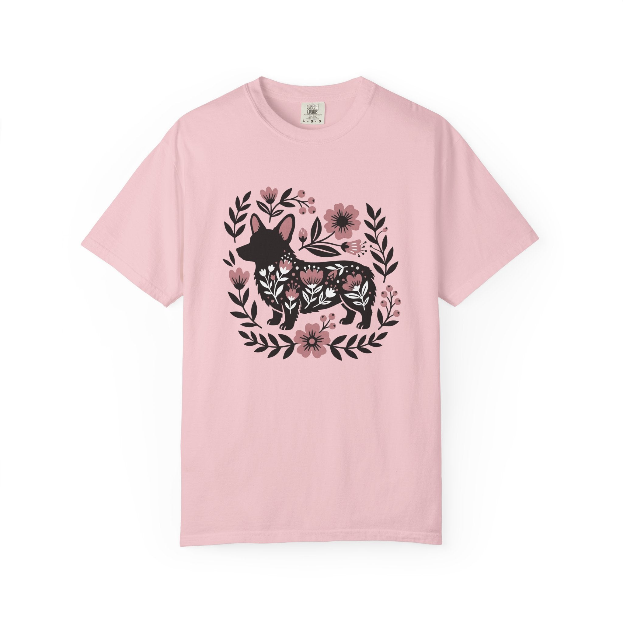 Corgi Puppy Shirt Dog Botanical Gift Women Boho Tee Puppy T-Shirt Dog Fan Canine Tshirt Floral Graphic Simple Flower Tshirt