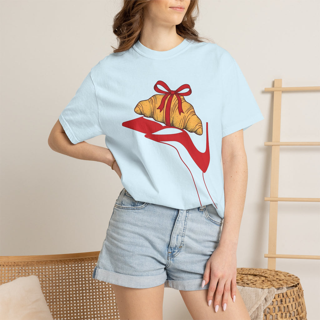 Croissant Gift Shirt Desserts Clothing Gift Women Cartoon Tee Pastry T-Shirt Dessert Fan Comic Tshirt Apparel Graphic Clean High Heel Shoe