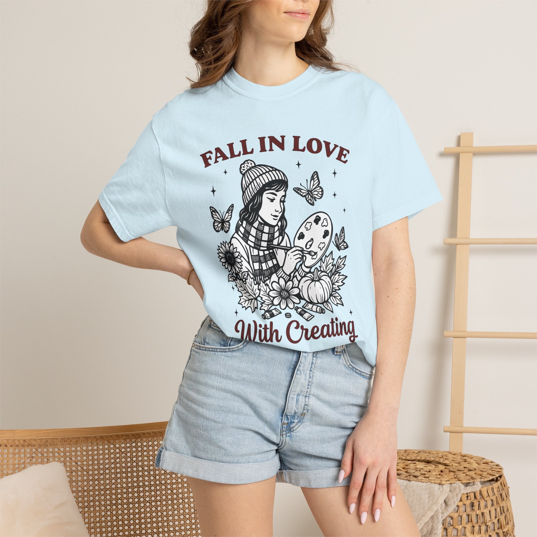 Artist Girl Shirt Art Autumn Gift Women Hand Drawn Tee Illustrator T-Shirt Artistic Art Enthusiast Drawing Design Fall Graphic Vintage