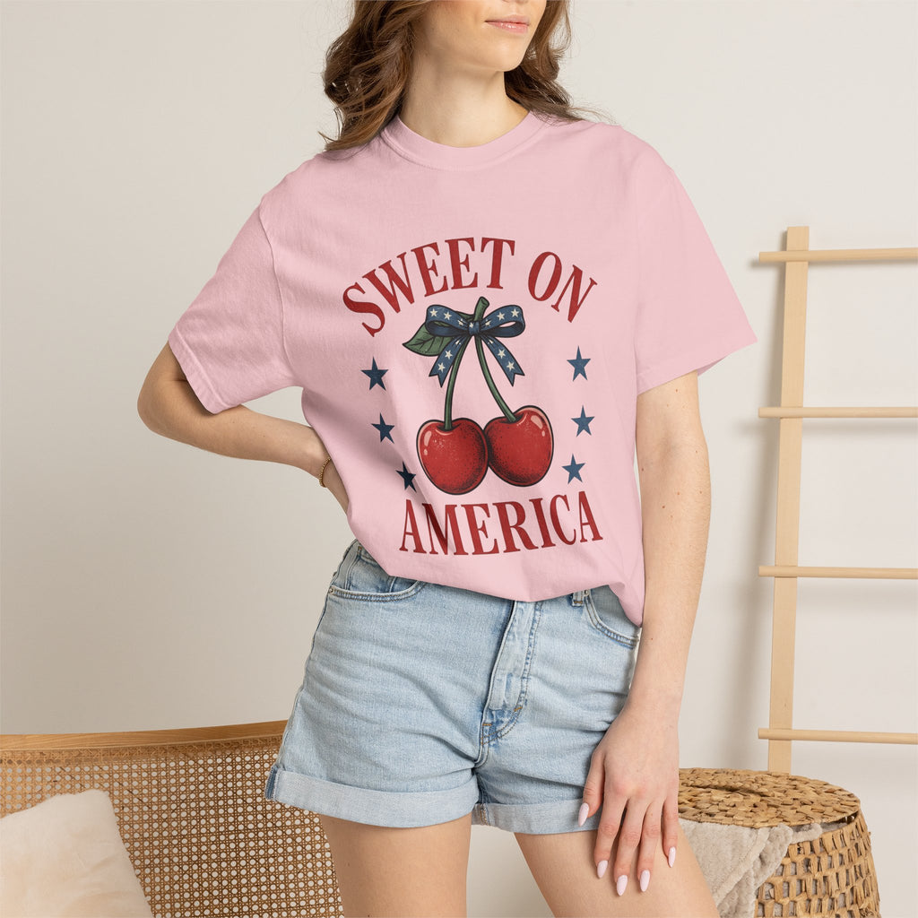 Cherry Pair Shirt America Fruit Gift Women Vintage Tee Cherries T-Shirt American Fan Vintage Tshirt Fruit Graphic Retro Patriotic Bow Tshirt