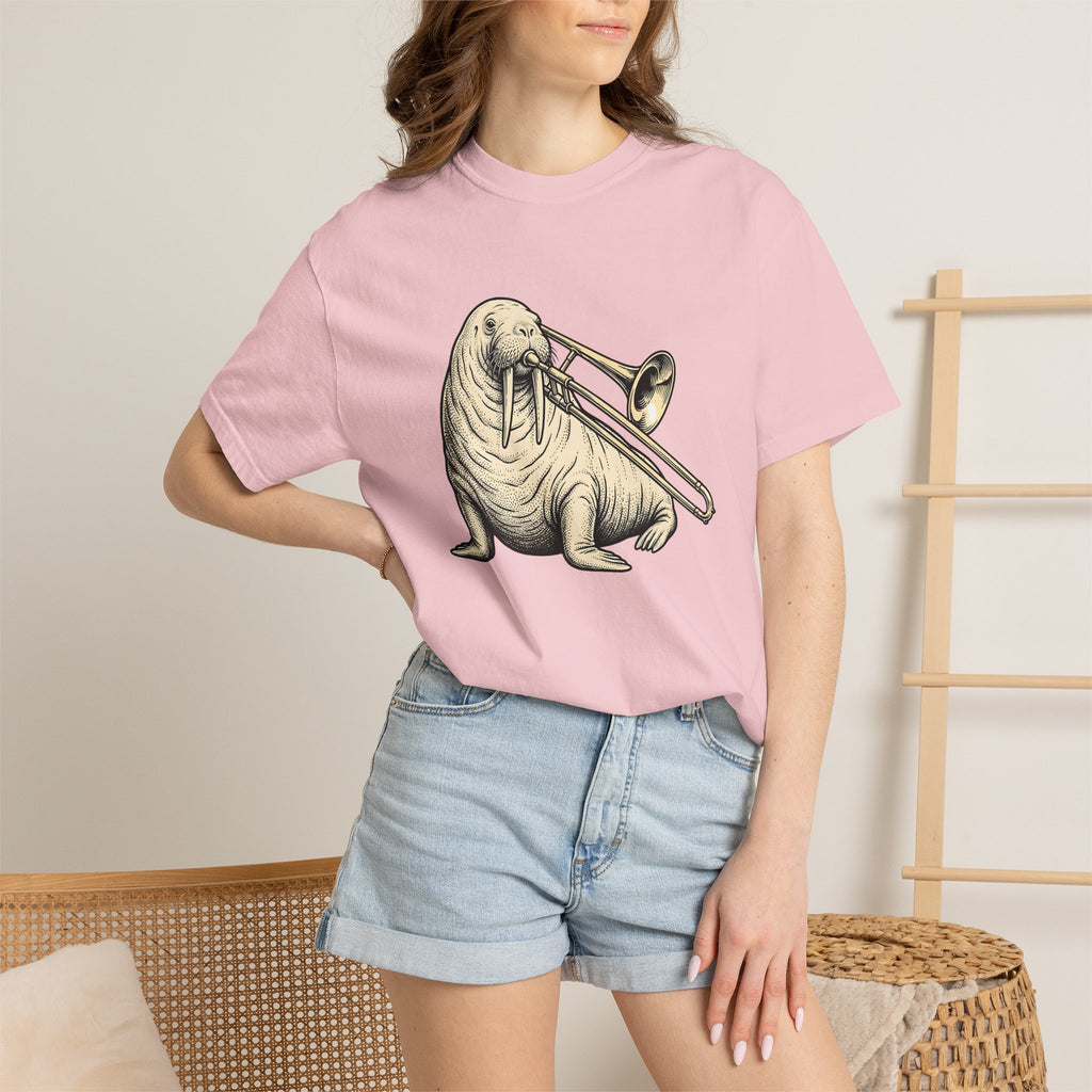Walrus Trombone Shirt Animals Music Gift Women Vintage Tee Tusk T-Shirt Wildlife Fan Retro Tshirt Melody Graphic Hand Drawn Musical