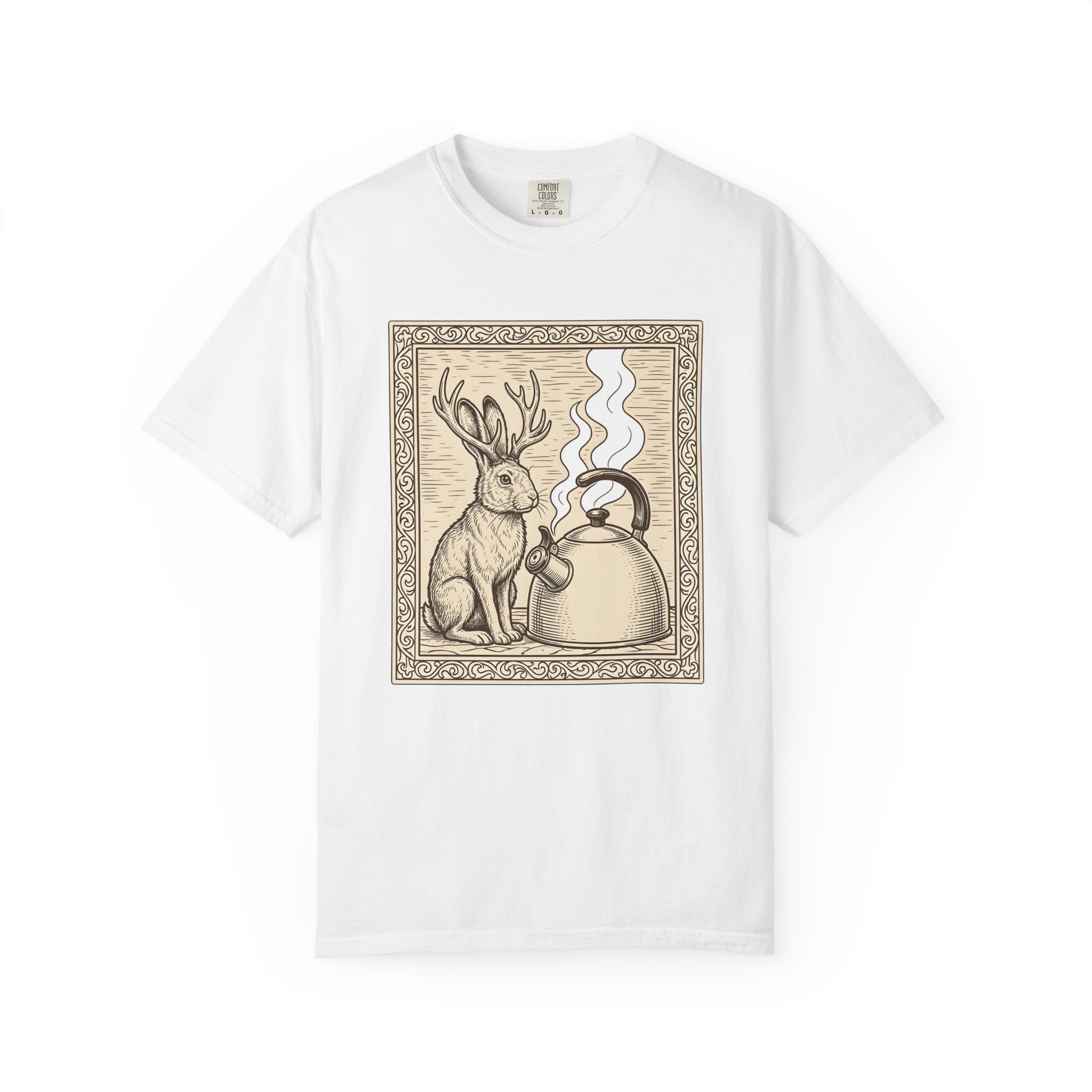 Jackalope Teapot Shirt Boho Chic Forest Gift Women Retro Tee Teapot T-Shirt Bohemian Fan Vintage Tshirt Woods Graphic Sketch Smoke Tshirt