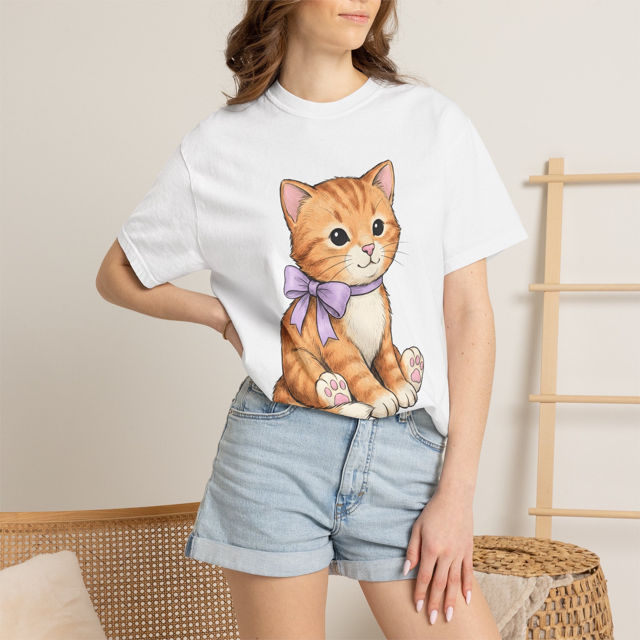 Ginger Cat Shirt Cat Animal Gift Women Kawaii Tee Kitten T-Shirt Cat Fan Feline Tshirt Wildlife Graphic Sketch Ribbon Tshirt