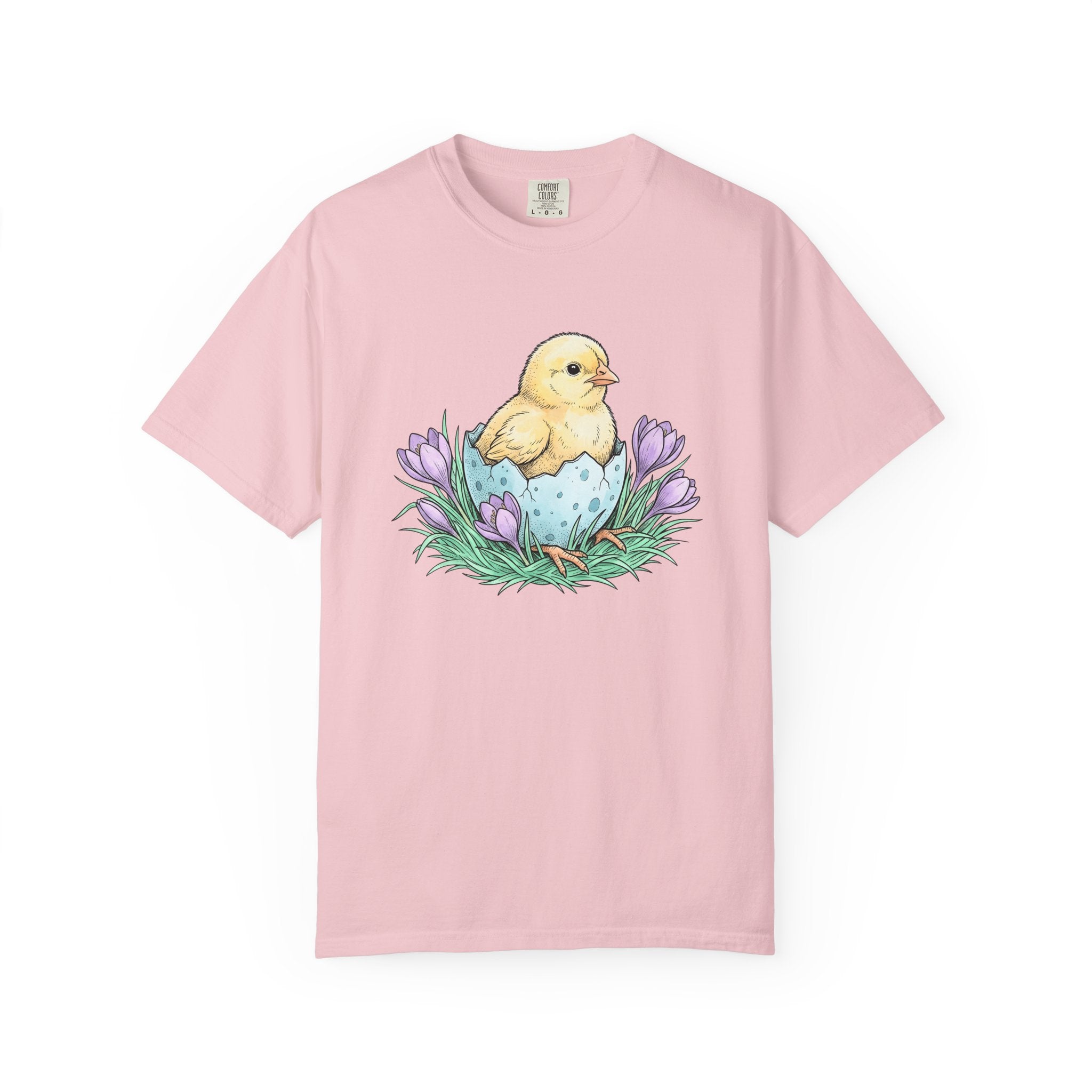 Chick Bird Shirt Easter Creature Gift Women Line Art Tee Hen T-Shirt Easter Fan Minimalist Tshirt Animal Graphic Cartoon Flower Bouquet