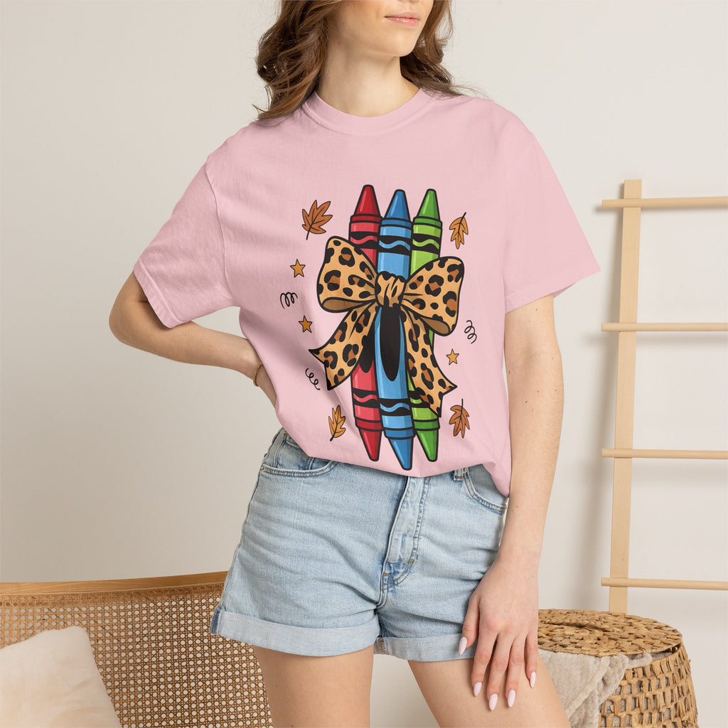 Crayon Set Shirt Teachers Autumn Gift Women Comic Tee Color Box T-Shirt Educator Enthusiast Cartoon Tshirt Fall Illustration Sketch Cheetah