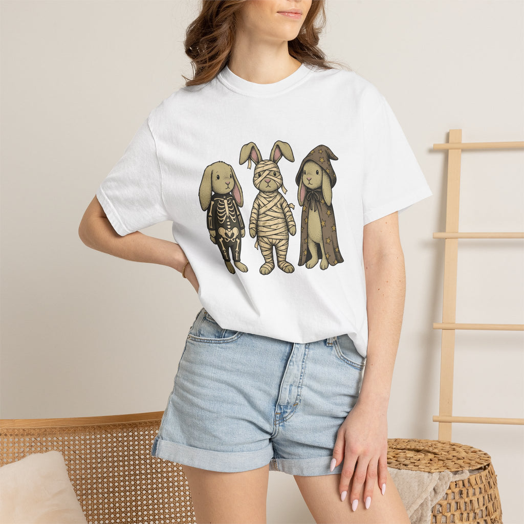 Rabbit Costume Shirt Halloween Fauna Gift Women Playful Tee Bunny T-Shirt Halloween Fan Costume Tshirt Wildlife Graphic Line Art Glimmers