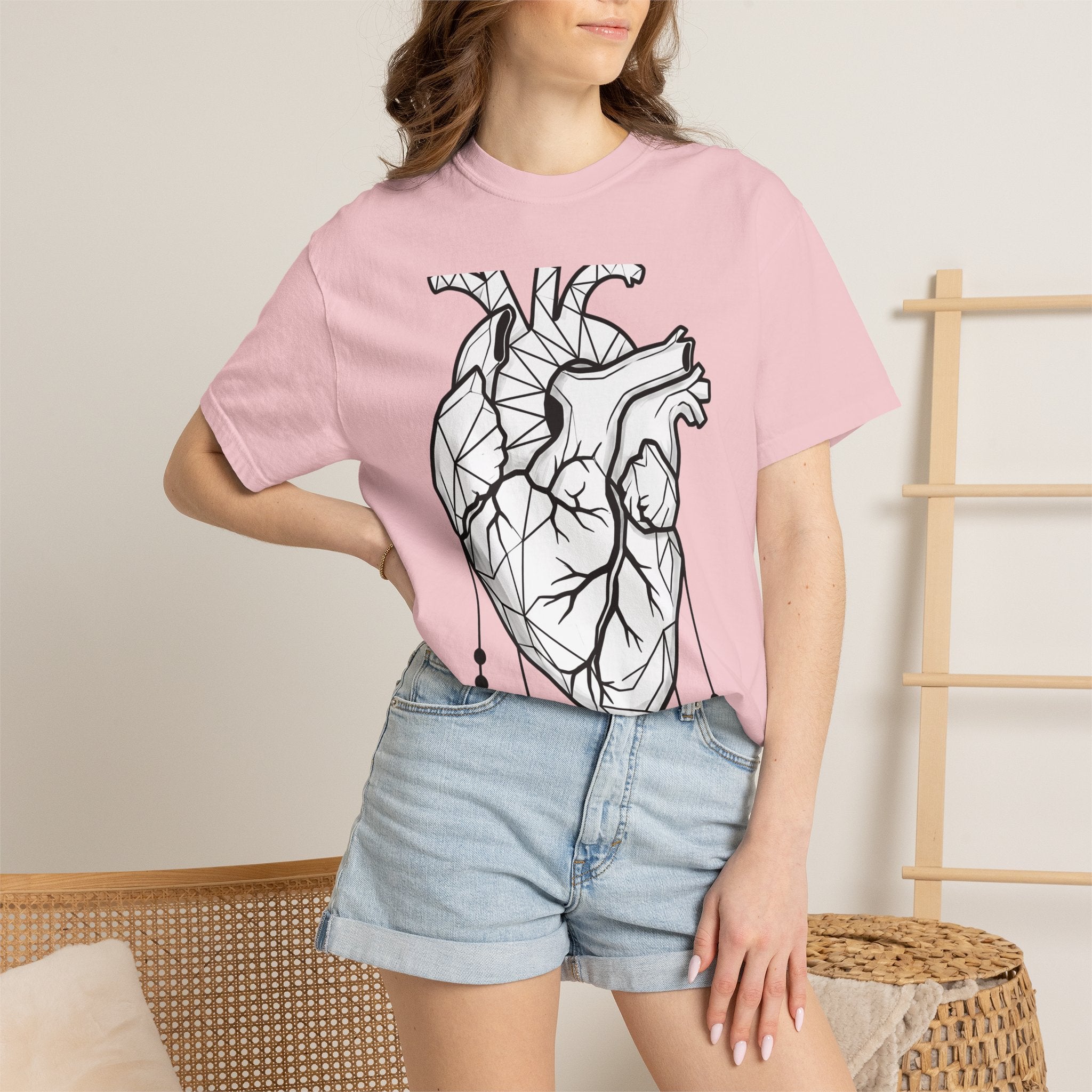 Angular Heart Shirt Boho Chic Ink Gift Women Sketch Tee Heart T-Shirt Bohemian Fan Doodle Tshirt Tattoo Graphic Graphic Stones Tshirt