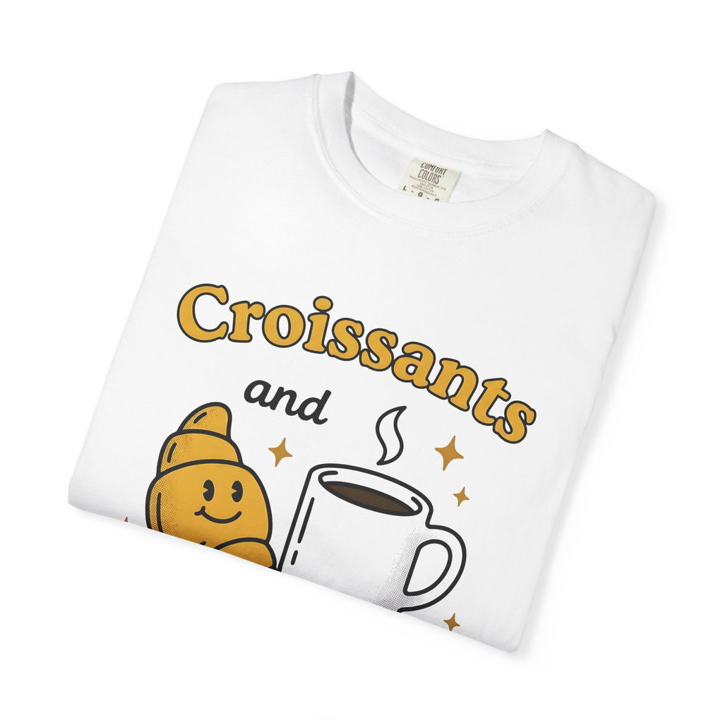 Croissant Espresso Cup Shirt Coffee Morning Meal Gift Women Hand Drawn Tee Coffee Mug T-Shirt Coffee Fan Java Graphic Tshirt Breakfast