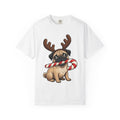 Pug Shirt Christmas Puppy Gift Women Caricature Tee Pug T-Shirt Xmas Fan Cartoon Tshirt Puppy Graphic Doodle Striped Candy Tshirt